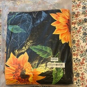 Sunflower Print Black Fabric